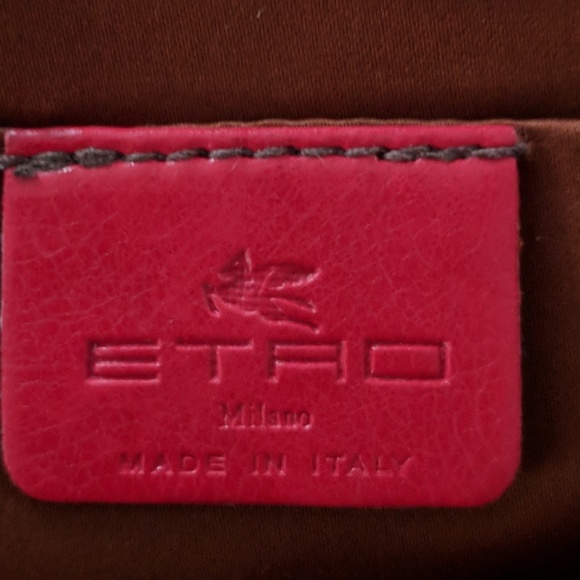 Etro Leather With Wooden Handle Clutch Large GUC - Picture 5 of 7